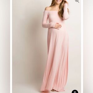 PinkBlush Maternity Pink Solid Off Shoulder Maxi Dress NWT Medium Petite
